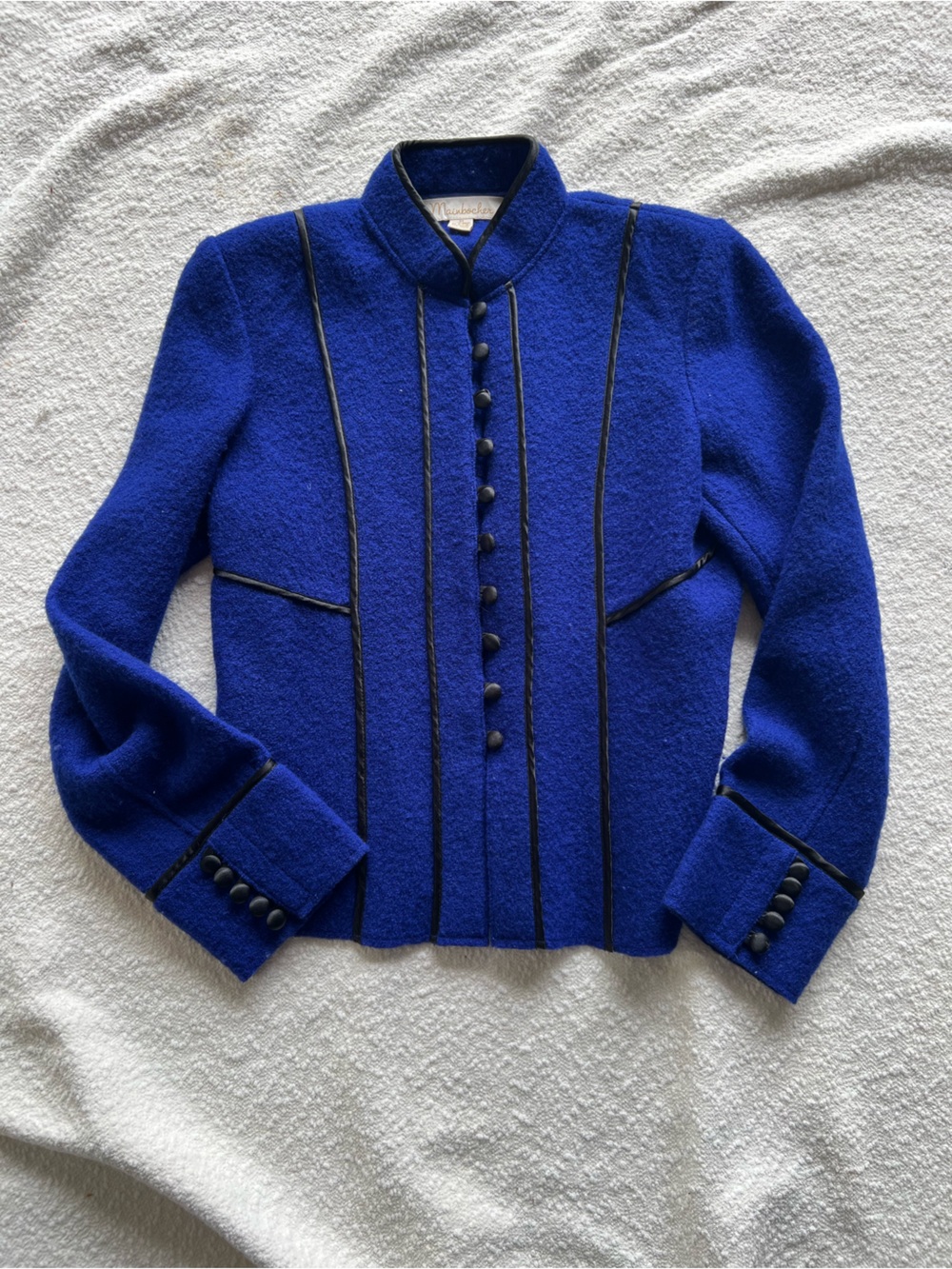 Mainbocher Vintage Style 100% Wool Cobalt Blue Military Jacket